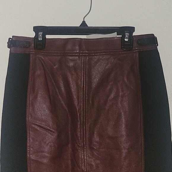 Ann Taylor NEW Leather Panel Pencil Skirt Burgundy Black 2 designer luxury‎ sexy - Picture 2 of 6